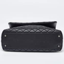 Chanel Black/Red Quilted Caviar Leather and Lizard Medium Coco Top Handle Bag