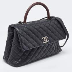 Chanel Black/Red Quilted Caviar Leather and Lizard Medium Coco Top Handle Bag