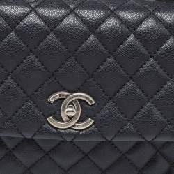 Chanel Black/Red Quilted Caviar Leather and Lizard Medium Coco Top Handle Bag