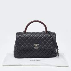 Chanel Black/Red Quilted Caviar Leather and Lizard Medium Coco Top Handle Bag