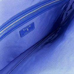 Pre Owned Chanel Blue Leather Chevron Clutch Bag