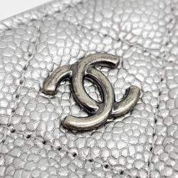Pre Owned Chanel Silver Caviar Leather Clutch Bag