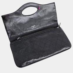 Pre Owned Chanel Black/White Vintage Leather 31 Flap Clutch Bag