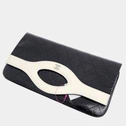 Pre Owned Chanel Black/White Vintage Leather 31 Flap Clutch Bag