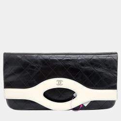 Pre Owned Chanel Black/White Vintage Leather 31 Flap Clutch Bag