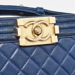 Chanel Blue Quilted Leather Medium Boy Flap Bag