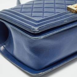 Chanel Blue Quilted Leather Medium Boy Flap Bag