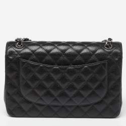 Pre Owned Chanel Black Caviar Quilted Leather Jumbo Classic Double Flap Bag