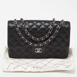 Pre Owned Chanel Black Caviar Quilted Leather Jumbo Classic Double Flap Bag