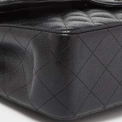 Pre Owned Chanel Black Caviar Quilted Leather Jumbo Classic Double Flap Bag
