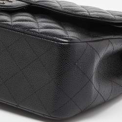 Pre Owned Chanel Black Caviar Quilted Leather Jumbo Classic Double Flap Bag