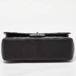 Pre Owned Chanel Black Caviar Quilted Leather Jumbo Classic Double Flap Bag