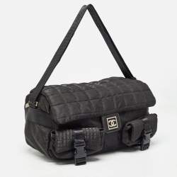 Pre Owned Chanel Black Cube Quilted Nylon Sports Ligne Messenger Bag