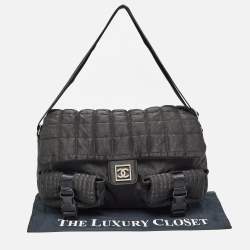 Pre Owned Chanel Black Cube Quilted Nylon Sports Ligne Messenger Bag