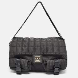 Pre Owned Chanel Black Cube Quilted Nylon Sports Ligne Messenger Bag