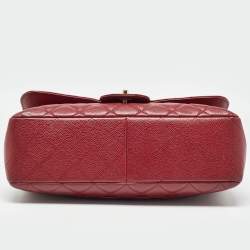 Pre Owned Chanel Red Quilted Caviar Leather Jumbo Classic Single Flap Bag