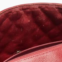 Pre Owned Chanel Red Quilted Caviar Leather Jumbo Classic Single Flap Bag