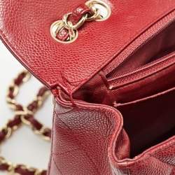 Pre Owned Chanel Red Quilted Caviar Leather Jumbo Classic Single Flap Bag
