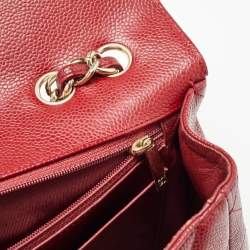 Pre Owned Chanel Red Quilted Caviar Leather Jumbo Classic Single Flap Bag