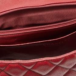 Pre Owned Chanel Red Quilted Caviar Leather Jumbo Classic Single Flap Bag
