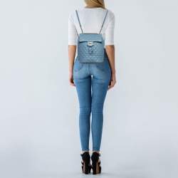 Pre Owned Chanel Light Blue Quilted Leather Small Urban Spirit Backpack