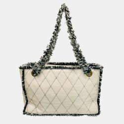 Chanel Beige/Black Tweed and Leather Tweedy Tote Bag