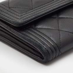 Chanel Black Quilted Leather Large Boy Gusset Flap Wallet