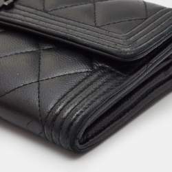 Chanel Black Quilted Leather Large Boy Gusset Flap Wallet