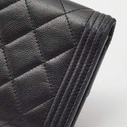 Chanel Black Quilted Leather Large Boy Gusset Flap Wallet