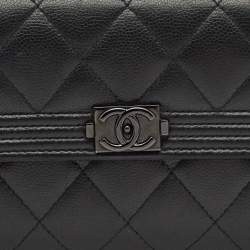 Chanel Black Quilted Leather Large Boy Gusset Flap Wallet
