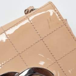 Pre Owned Chanel Peach Square Quilt Patent Leather Diagonal CC Flap Bag