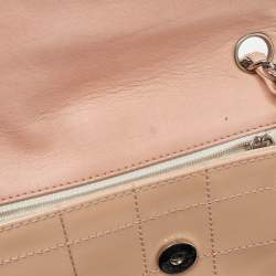 Pre Owned Chanel Peach Square Quilt Patent Leather Diagonal CC Flap Bag