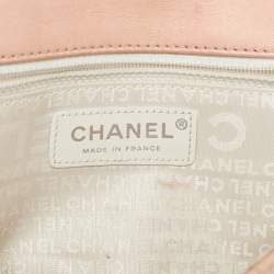 Pre Owned Chanel Peach Square Quilt Patent Leather Diagonal CC Flap Bag