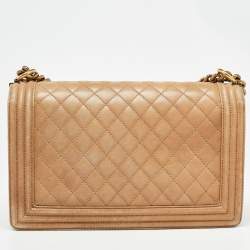 Pre Owned Chanel Brown Marble Effect Quilted Leather New Medium Boy Flap Bag