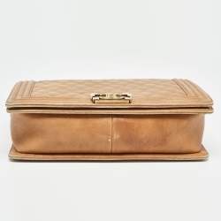 Pre Owned Chanel Brown Marble Effect Quilted Leather New Medium Boy Flap Bag