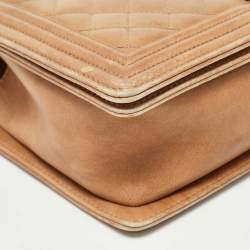 Pre Owned Chanel Brown Marble Effect Quilted Leather New Medium Boy Flap Bag