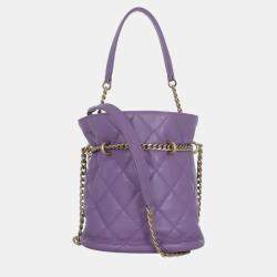 Chanel Purple Leather CC Chain Drawstring Bucket Bag