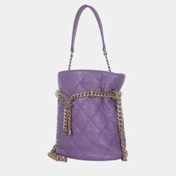 Chanel Purple Leather CC Chain Drawstring Bucket Bag