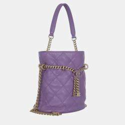 Chanel Purple Leather CC Chain Drawstring Bucket Bag