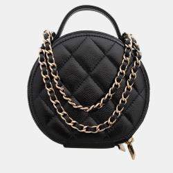 Pre Owned Chanel Black Leather Round Top Handle Vanity Bag