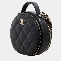 Pre Owned Chanel Black Leather Round Top Handle Vanity Bag