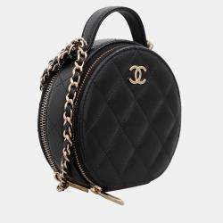 Pre Owned Chanel Black Leather Round Top Handle Vanity Bag