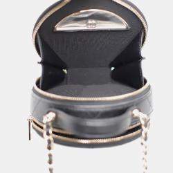 Pre Owned Chanel Black Leather Round Top Handle Vanity Bag