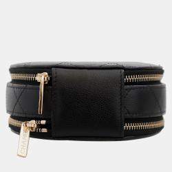 Pre Owned Chanel Black Leather Round Top Handle Vanity Bag