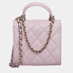 Pre Owned Chanel Pink Leather Micro Flap Top Handle Bag