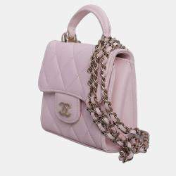 Pre Owned Chanel Pink Leather Micro Flap Top Handle Bag