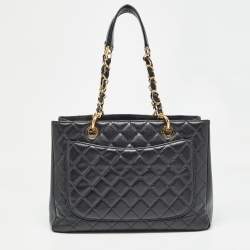 Pre Owned Chanel Black Quilted Caviar Leather Grand Shopping Tote