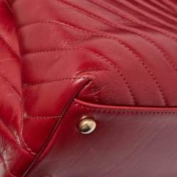 Pre Owned Chanel Red Chevron Quilted Leather Small Coco Top Handle Bag