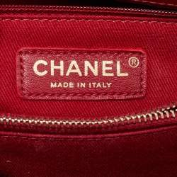 Pre Owned Chanel Red Chevron Quilted Leather Small Coco Top Handle Bag
