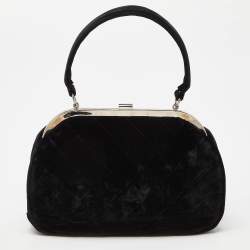 Pre Owned Chanel Black Quilted Velvet CC Frame Top Handle Bag